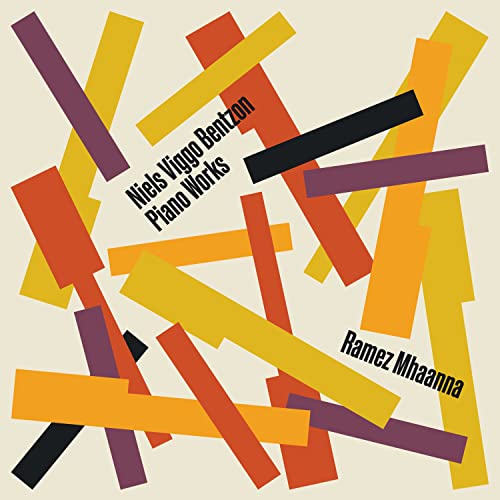 CD cover with abstract colorful rectangles and composer’s name.