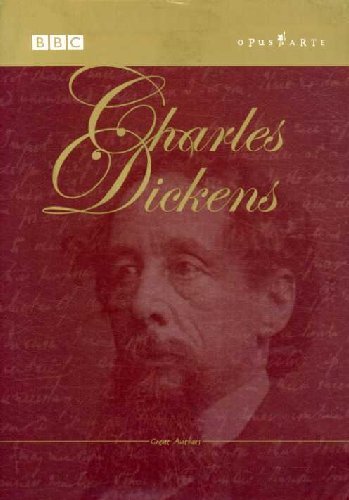 DVD cover with Charles Dickens' portrait and name in gold on a red background.