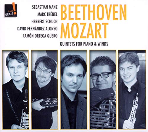 CD cover featuring five musicians with their respective instruments, Beethoven and Mozart's names.