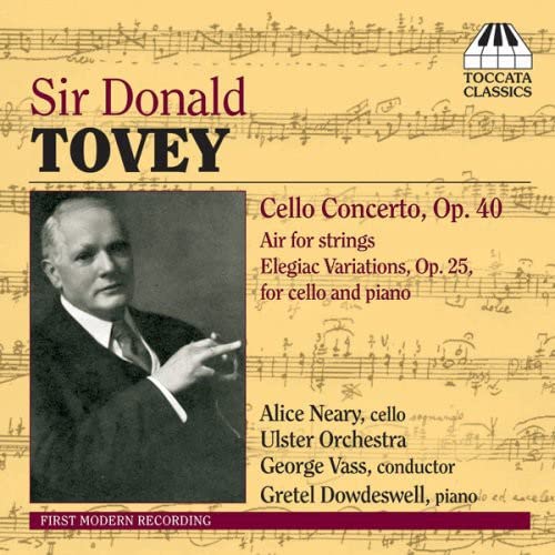 CD cover featuring portrait of composer Sir Donald Tovey and musical score.