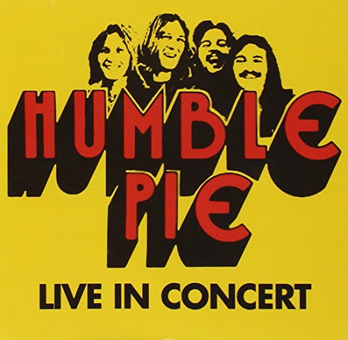 "Humble Pie Live in Concert" CD cover with yellow background and band members' images.