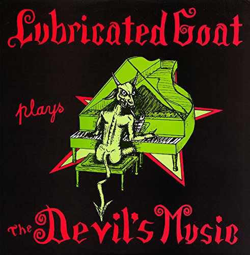 Record album cover: a green goat-demon playing a grand piano.
