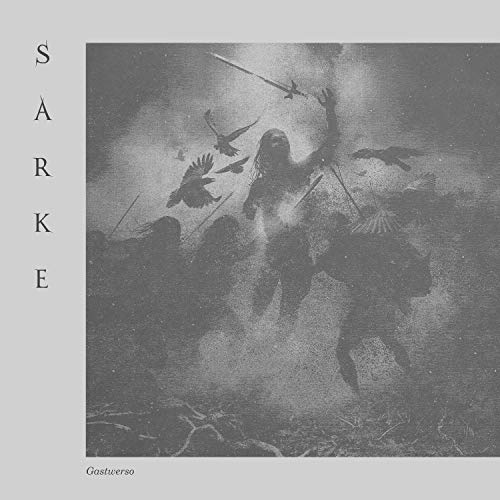Dark album cover with a figure surrounded by birds and weapons.