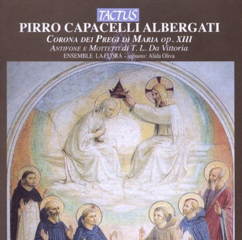 "CD cover with Renaissance-style painting of Mary and Jesus surrounded by religious figures."