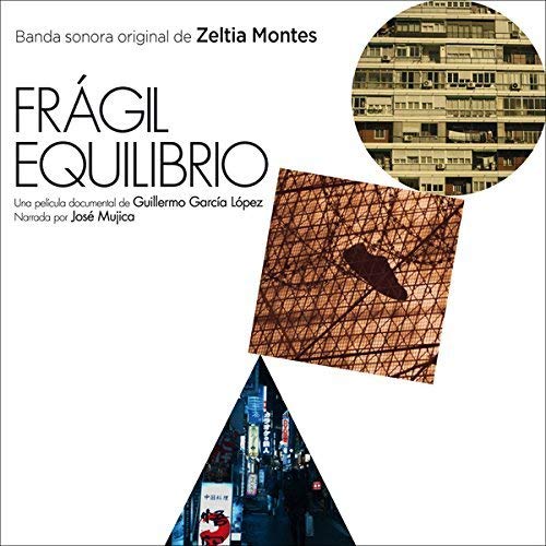 CD cover for "Fragil Equilibrio" with abstract shapes and city scenes.