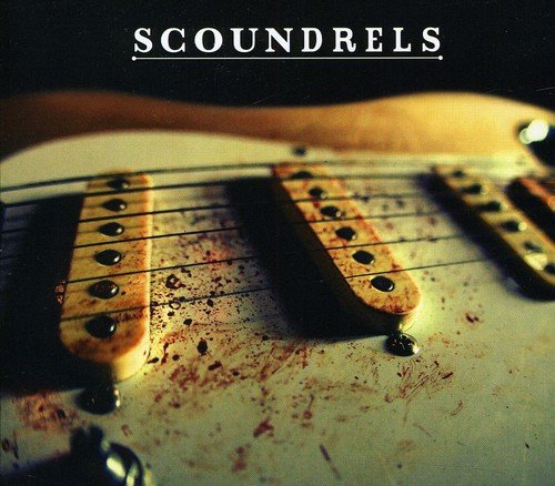 The image depicts a blood-stained white electric guitar with the text "SCOUNDRELS" above.