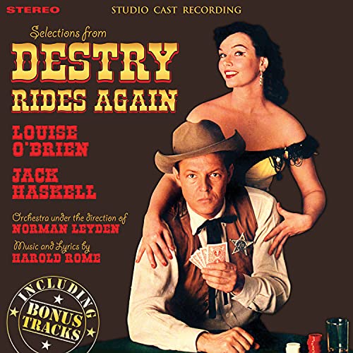CD cover for "Destry Rides Again" studio cast recording, featuring actors.