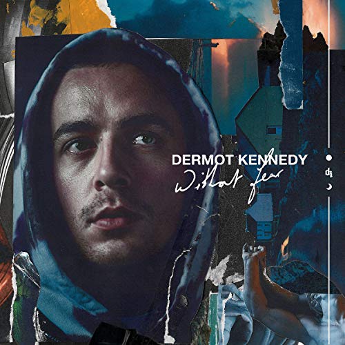 Dermot Kennedy album cover, portrait with torn paper collage background.