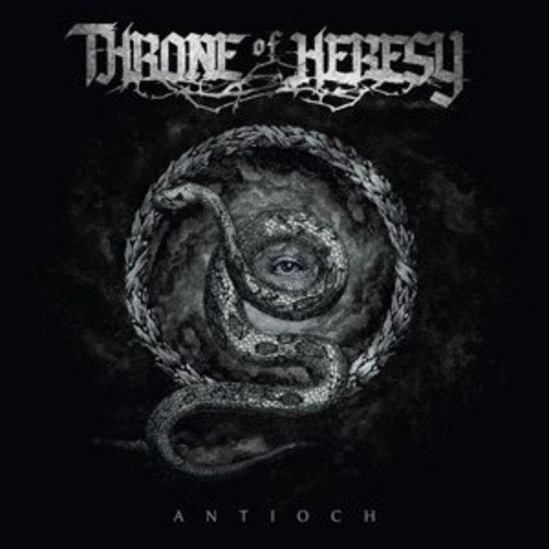 "Album cover with snake coiled around an eye on a black background."