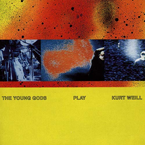 Album cover with red and yellow colors and three small blue-toned images.