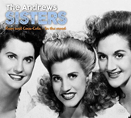 "CD cover featuring black and white photo of three smiling women, The Andrews Sisters."