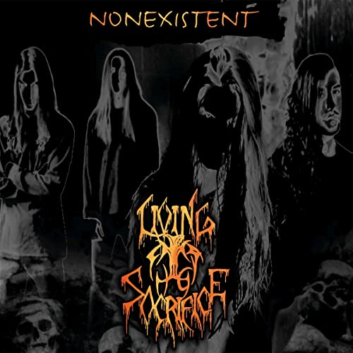 Dark album cover featuring four figures with long hair and skulls below.