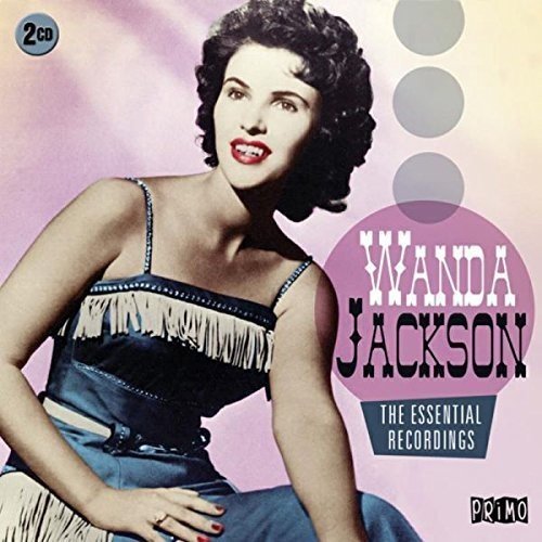 "Wanda Jackson album cover featuring a woman in a blue fringe dress."