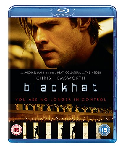 Blackhat" Blu-ray case featuring Chris Hemsworth’s portrait and silhouetted figures.