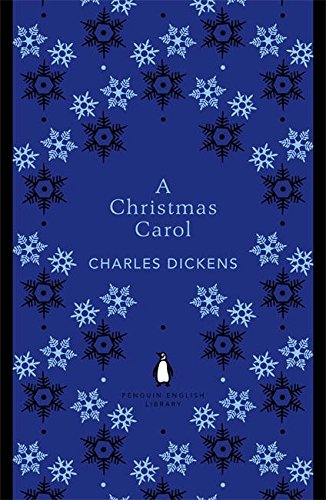 Blue book cover with snowflakes, featuring "A Christmas Carol" by Charles Dickens.
