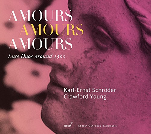 CD cover with pink-toned classical statue and white and yellow text "Amours Amours Amours".