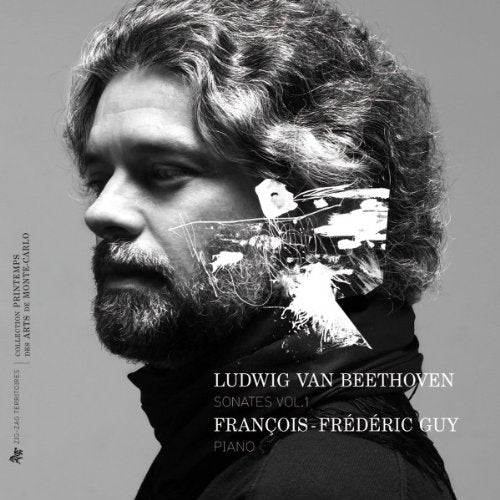 CD cover featuring a man with curly hair and a beard, piano music theme.