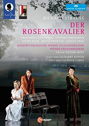 DVD cover for "Der Rosenkavalier" featuring three actors on a stage.