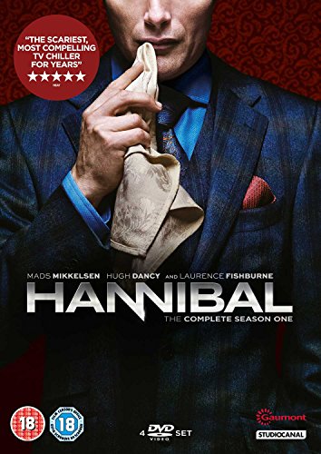DVD cover for "Hannibal - Season One" featuring a man wiping his lips with a cloth.