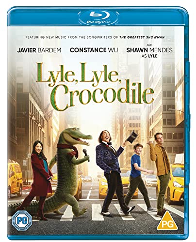 Lyle, Lyle, Crocodile" Blu-ray cover featuring a crocodile and cast on a street.