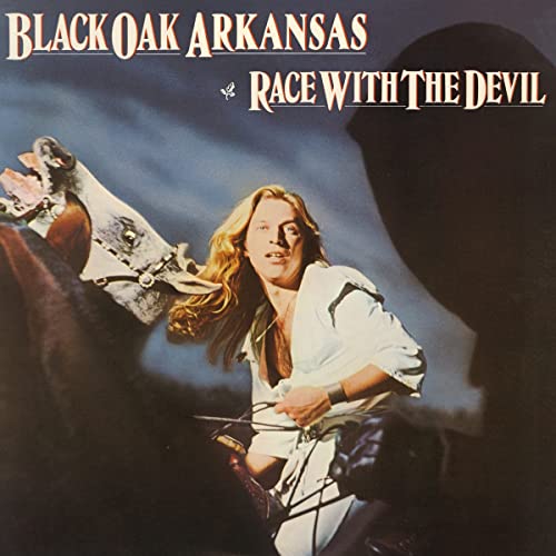 Album cover: Man on horseback, "Black Oak Arkansas - Race With The Devil".