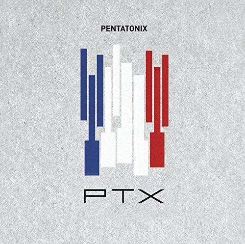 Pentatonix “PTX” album cover with abstract vertical bars in red, white, and blue.
