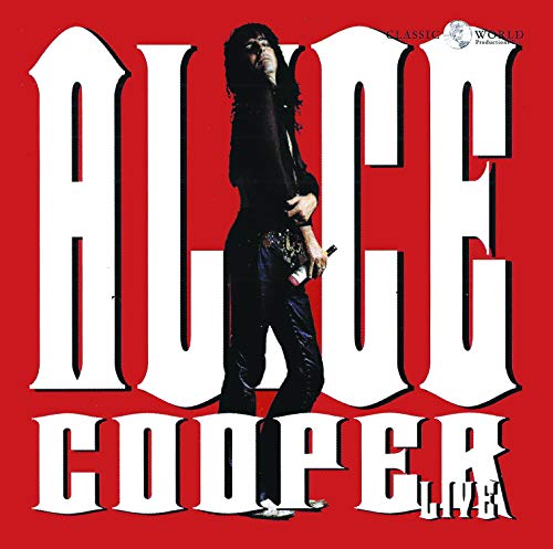Alice Cooper album cover: a performer in dark clothing on red.