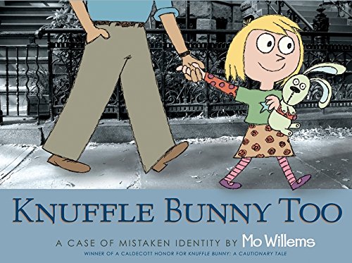 "Children's book cover featuring a girl holding a stuffed bunny and a man's hand."
