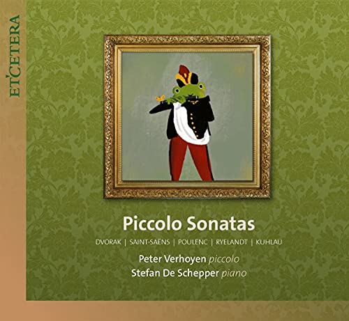 CD cover: a frog in a suit playing a piccolo, titled "Piccolo Sonatas".