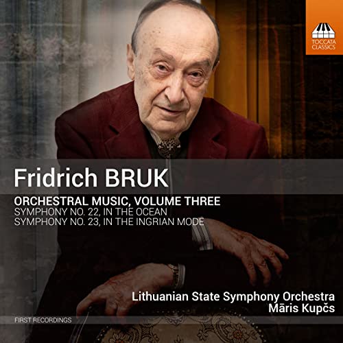 Portrait of composer Fridrich Bruk with album title and orchestra name.