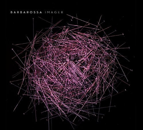 Black background with a dense, tangled cluster of pink lines.