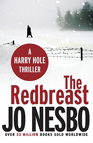 Book cover of "The Redbreast" by Jo Nesbo, featuring a person walking down a snowy road.