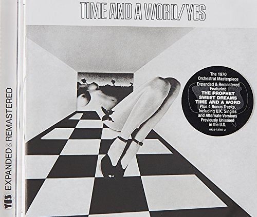 "CD case cover with black and white artwork, woman's legs on a checkered floor."