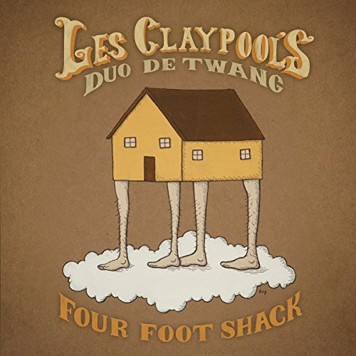 "Album cover with cartoon house on stilts, brown background, and stylized text."