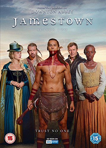 "Jamestown Season 2 DVD cover featuring five historical characters against a cloudy sky."