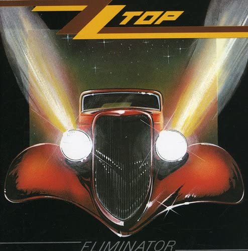 ZZ Top’s “Eliminator” album cover featuring a red hot rod car.