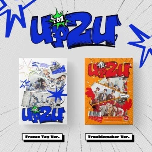 Two "Up2u" To1 CD album covers, one white, one orange, with group photos.