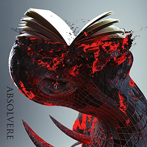 Album cover: exploding book with red, fragmented digital effects.