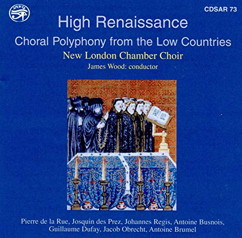 A blue CD cover featuring a medieval illustration of robed men at an altar.