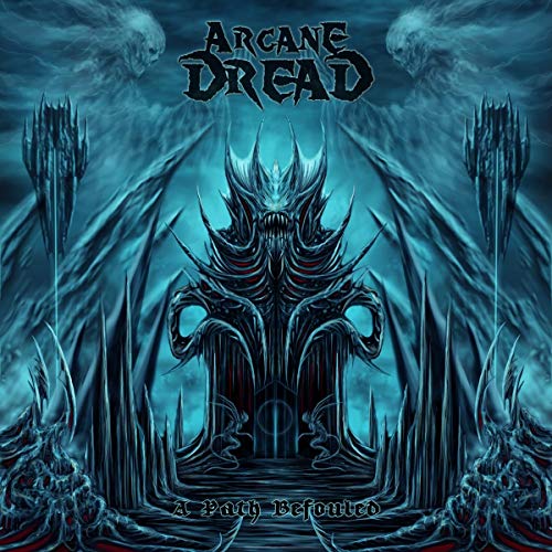 Dark fantasy album cover with gothic spires and spectral figures.