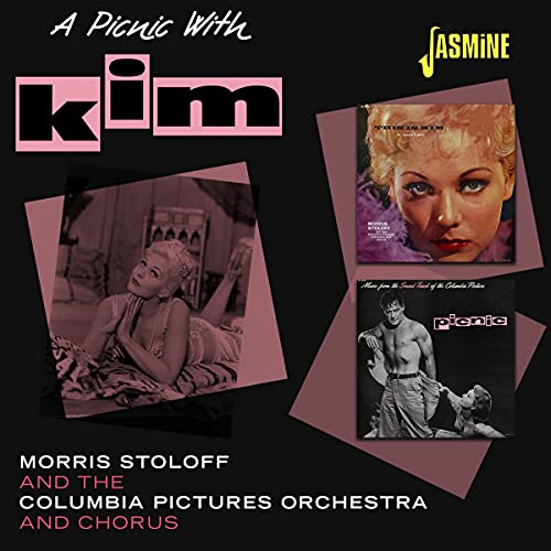 "CD cover with black background, pink overlays, and three images of Kim Novak."