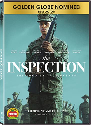 DVD cover for āThe Inspectionā featuring a marine in camouflage uniform.