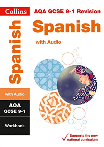"Yellow and orange book cover with 'AQA GCSE 9-1 Spanish Workbook' written on it."