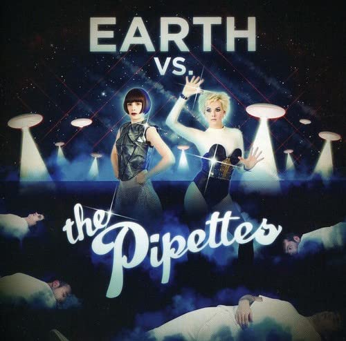 Album cover for The Pipettes, featuring two women and flying saucers.