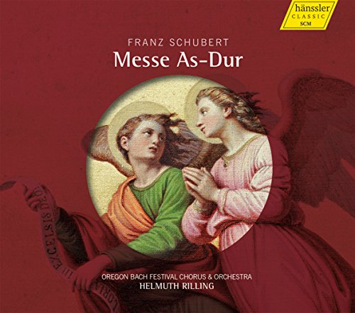 CD cover for Schubert’s Mass No. 5, featuring angelic figures.