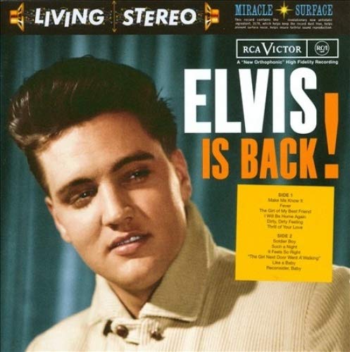 "Elvis Presley album cover featuring a portrait of Elvis in a beige shirt."