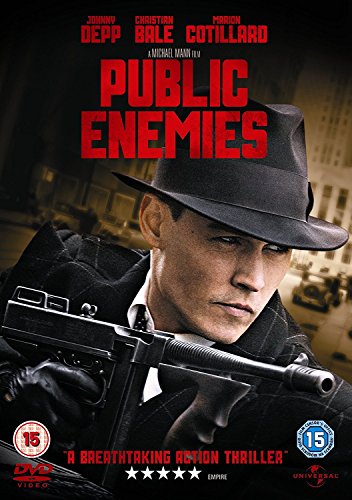 Public Enemies" DVD cover featuring Johnny Depp in a fedora, holding a gun.