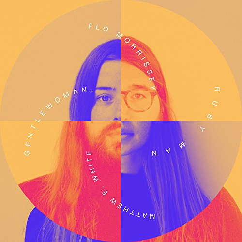 "Album cover with split image of man and woman, orange and blue background."