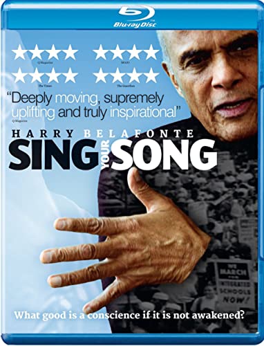 Blu-ray cover featuring portrait of Harry Belafonte and film title "Sing Your Song".
