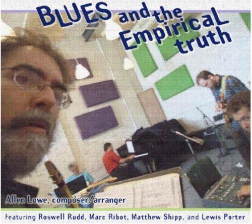 "Album cover with a man and three musicians in a recording studio."
